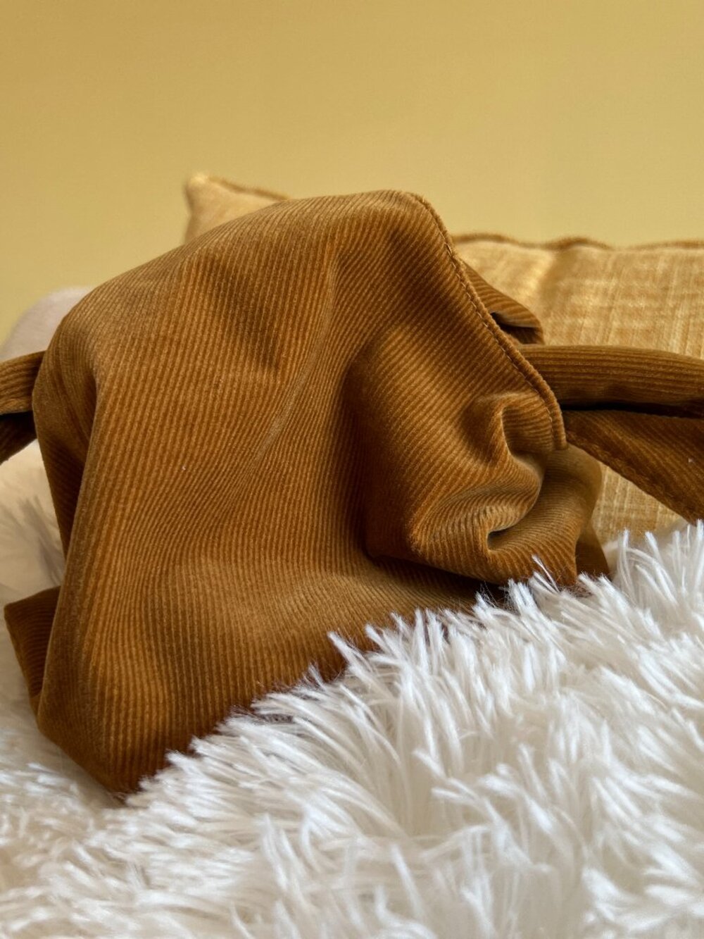 MERIT Beauty Limited Edition Caramel Corduroy Knot Bag Mini Tote Wrist Bag
